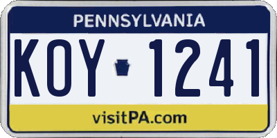 PA license plate KOY1241