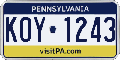 PA license plate KOY1243