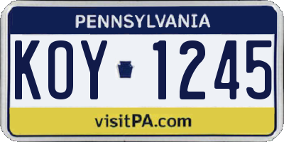 PA license plate KOY1245
