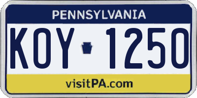 PA license plate KOY1250