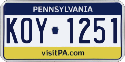 PA license plate KOY1251