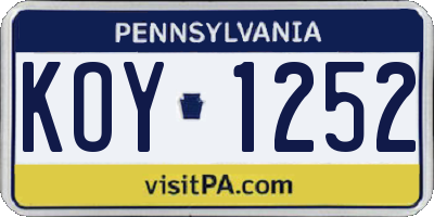 PA license plate KOY1252