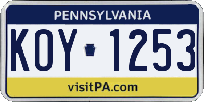 PA license plate KOY1253