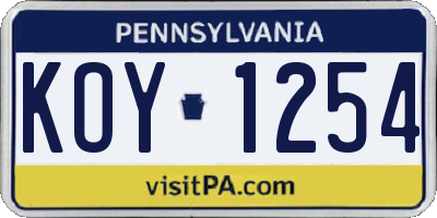 PA license plate KOY1254