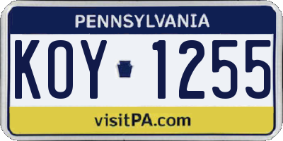 PA license plate KOY1255