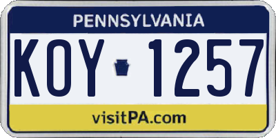 PA license plate KOY1257
