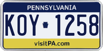 PA license plate KOY1258