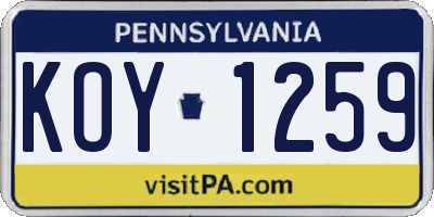 PA license plate KOY1259