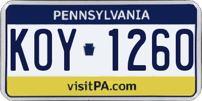PA license plate KOY1260