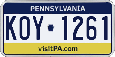 PA license plate KOY1261