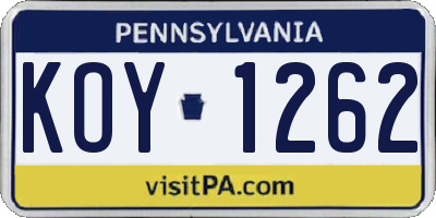 PA license plate KOY1262