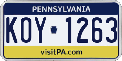 PA license plate KOY1263
