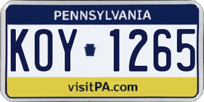 PA license plate KOY1265