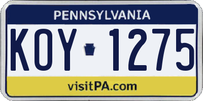 PA license plate KOY1275