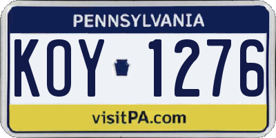 PA license plate KOY1276