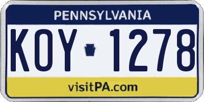 PA license plate KOY1278