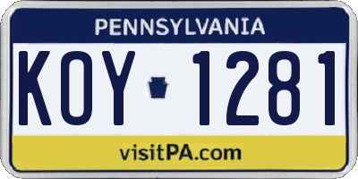 PA license plate KOY1281