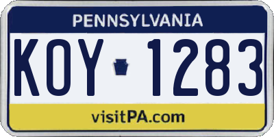 PA license plate KOY1283