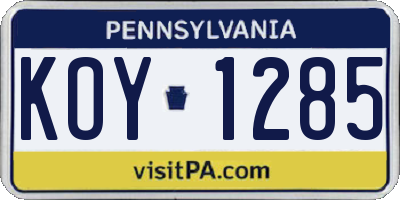 PA license plate KOY1285