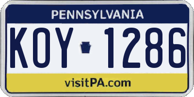 PA license plate KOY1286