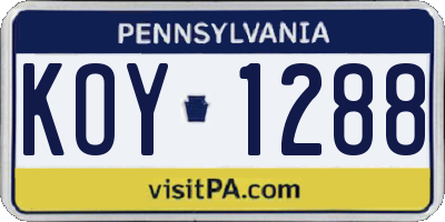 PA license plate KOY1288