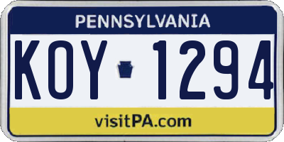 PA license plate KOY1294