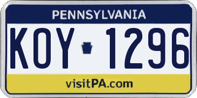 PA license plate KOY1296