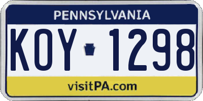 PA license plate KOY1298