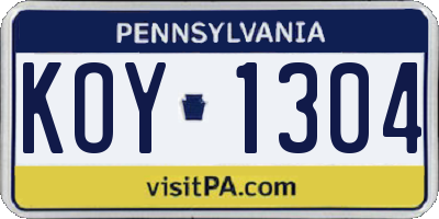 PA license plate KOY1304