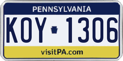 PA license plate KOY1306