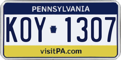PA license plate KOY1307