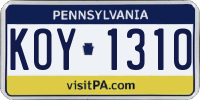 PA license plate KOY1310