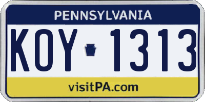 PA license plate KOY1313