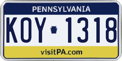 PA license plate KOY1318