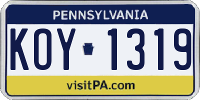 PA license plate KOY1319