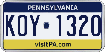 PA license plate KOY1320