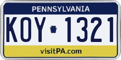 PA license plate KOY1321