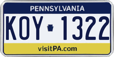PA license plate KOY1322