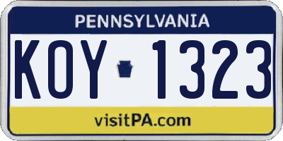 PA license plate KOY1323