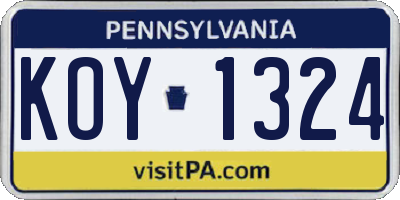 PA license plate KOY1324