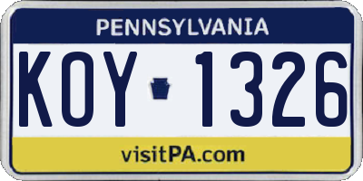 PA license plate KOY1326