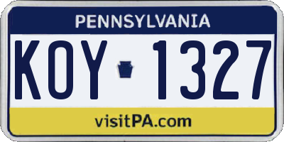 PA license plate KOY1327