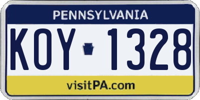 PA license plate KOY1328