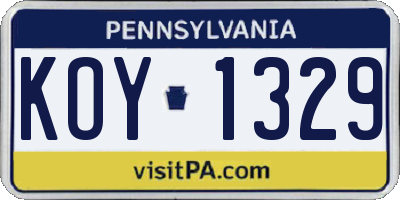 PA license plate KOY1329