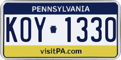 PA license plate KOY1330