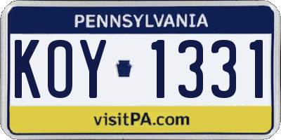 PA license plate KOY1331