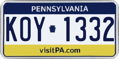 PA license plate KOY1332