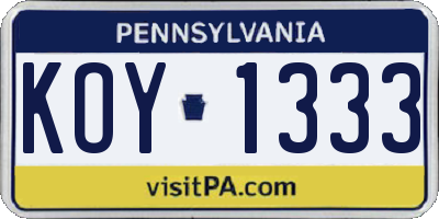 PA license plate KOY1333