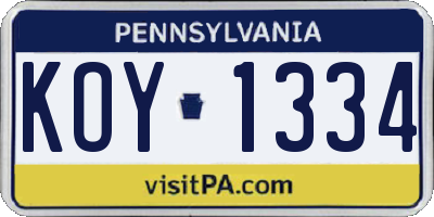 PA license plate KOY1334