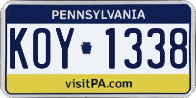 PA license plate KOY1338